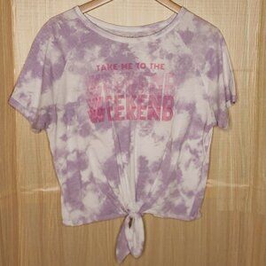 Fifth Sun Womens Purple Tie Dye Weekend Front Knot Top Large